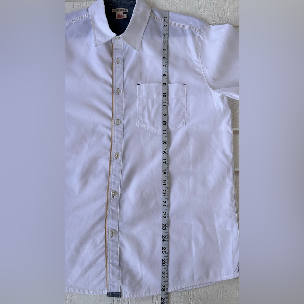 Carbon2Cobalt Men’s White Button Up Shirt with Denim Trim Size Medium - Picture 9 of 9